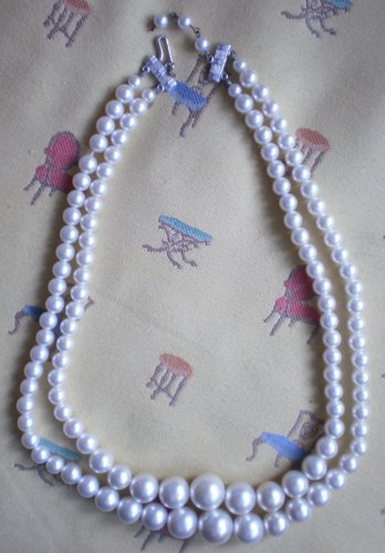 Faux Pearl Necklace Graduated Double Strand Japan Vintage