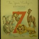 Vintage Card 7th Birthday Golden Bell Noah's Animals Ark