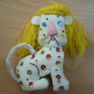 Vintage Felt Ornament Lion Handmade Sequins Cat Yarn White