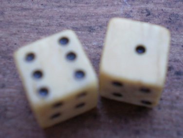 Vintage Dice Miniature Pair 2 Die Bone 1/4" Game Pieces Primitive
