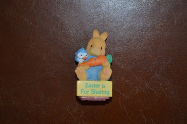 Easter is for Sharing Rubber Stamp Resin Mounted Figurine Bunny Bluebird Carrot