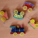 Vintage Cake Topper Train 5-pc Candle Holders Birthday Japan Painted Wood