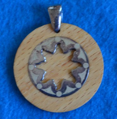 Milo Sterling Silver Vintage Wood Sun Round Pendant 925 Italy