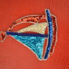 Vintage Hand Stitched Beaded Sequin Applique Sailboat Sew on Beach Ocean