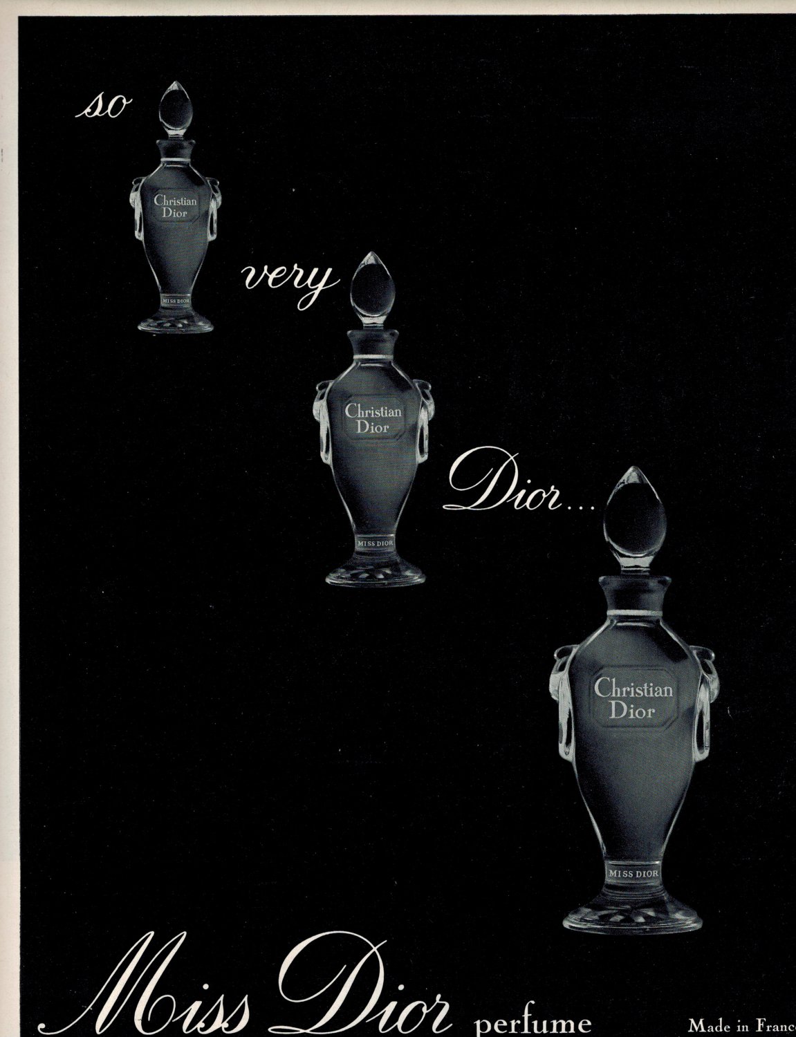 Miss Dior Christian Dior Vintage Ad 1960s Perfume CD 3 Bottles B&W So ...