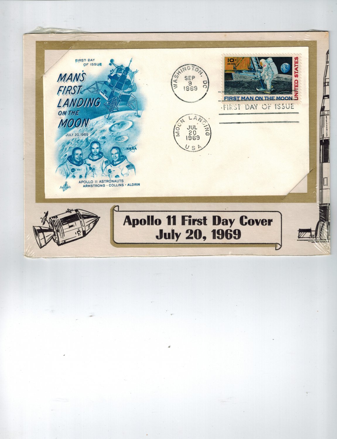 APOLLO 11 FIRST MAN ON THE MOON Stamp Dual FDC C76 First Day Cover On Card