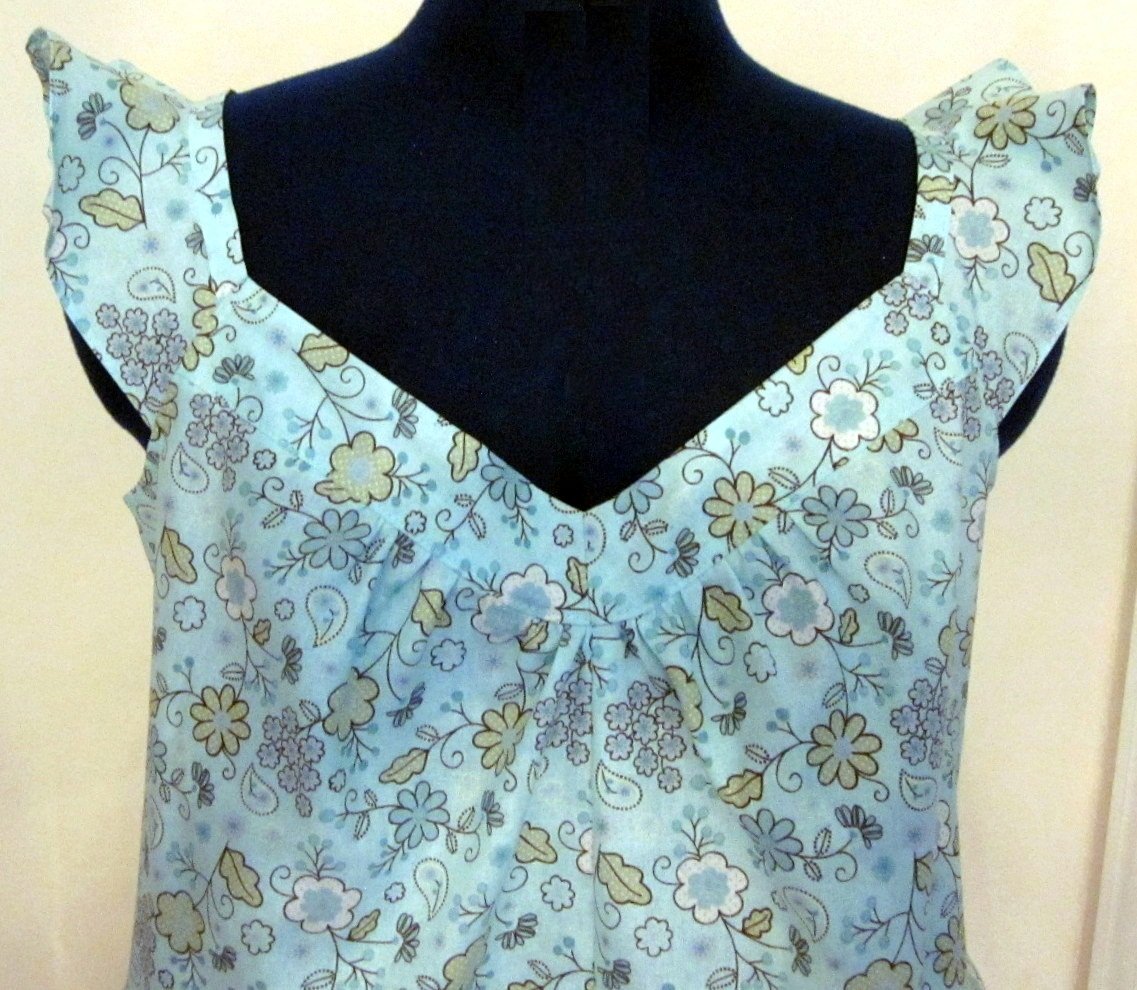 Misses Aqua Blue Floral Cami with Founce Sleeves