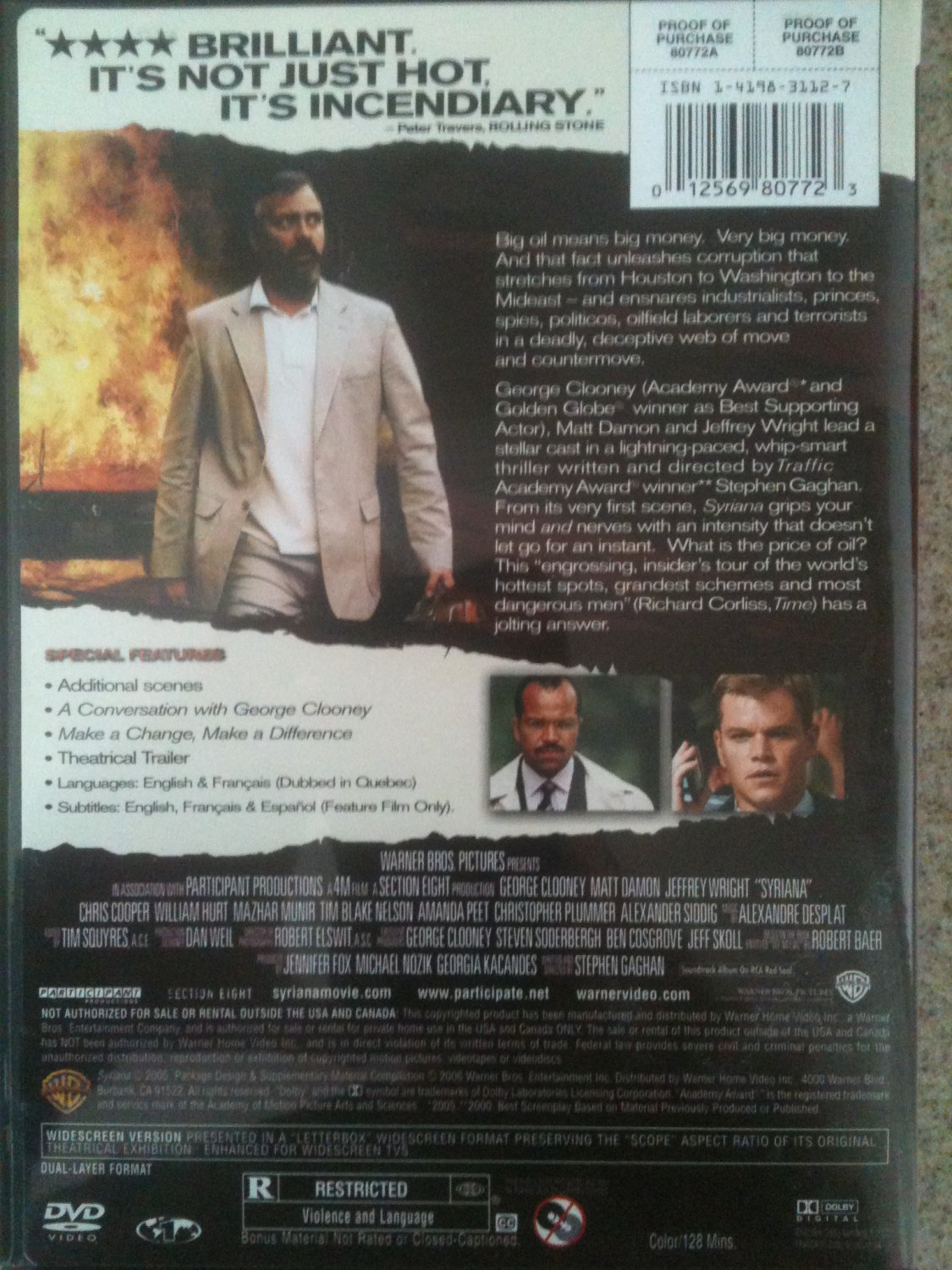 Syriana (DVD, 2006, Widescreen) LIKE NEW. George Clooney & Matt Damon
