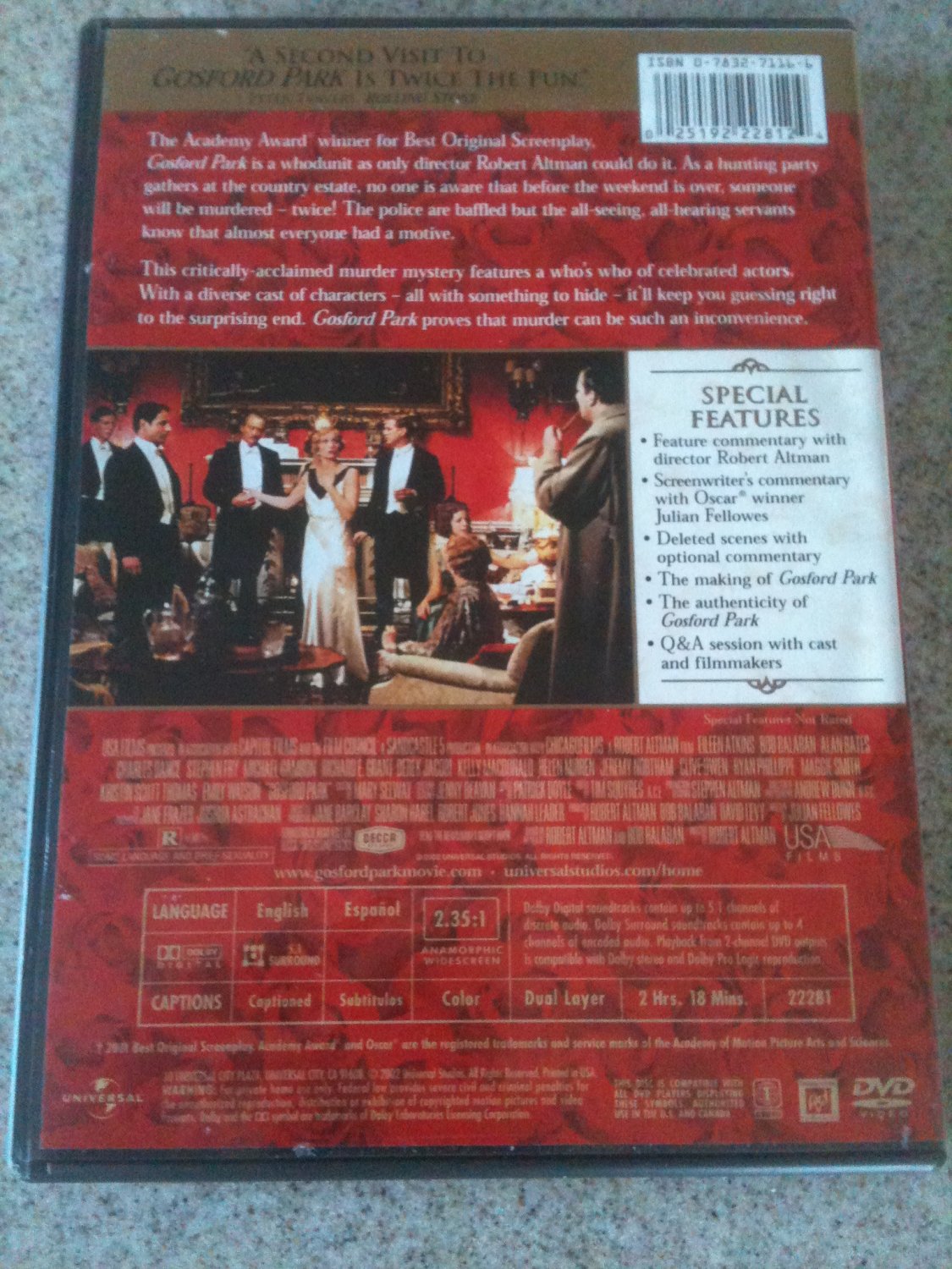 Gosford Park (DVD, 2002, Widescreen) VG+, Robert Altman