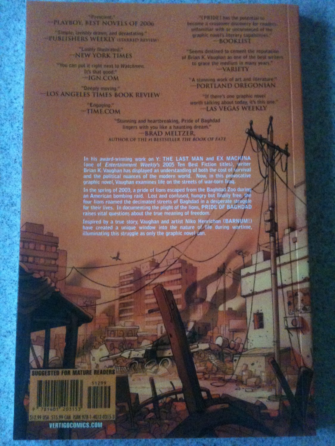 Pride of Baghdad TPB by Brian K. Vaughan (2008, Vertigo) Excellent 2nd