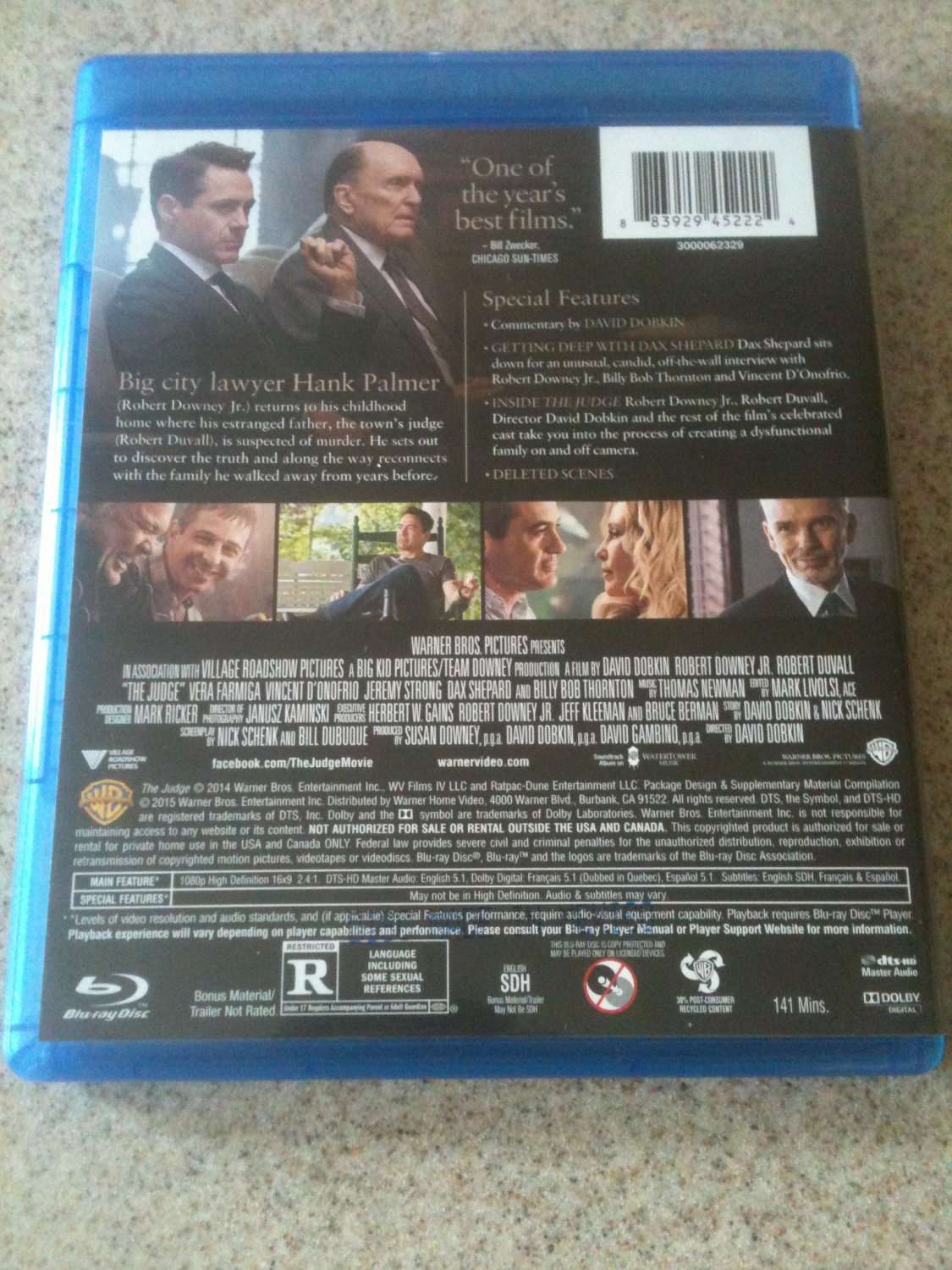 The Judge (Blu-ray Disc/DVD, 2015, 2-Disc Set) LIKE NEW, Robert Downey Jr.