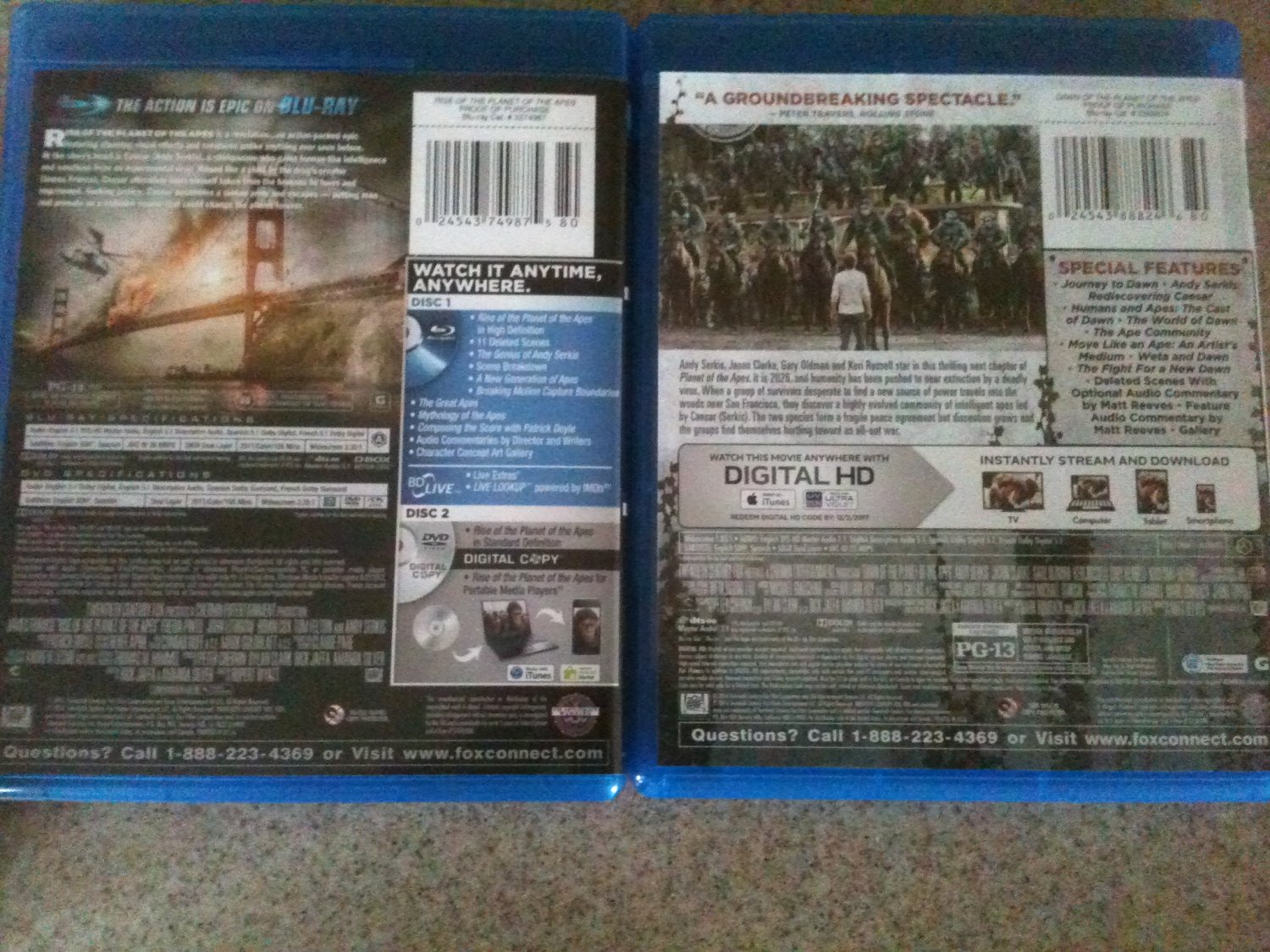 Rise & Dawn of the Planet of the Apes Blu-Ray Lot. LIKE NEW