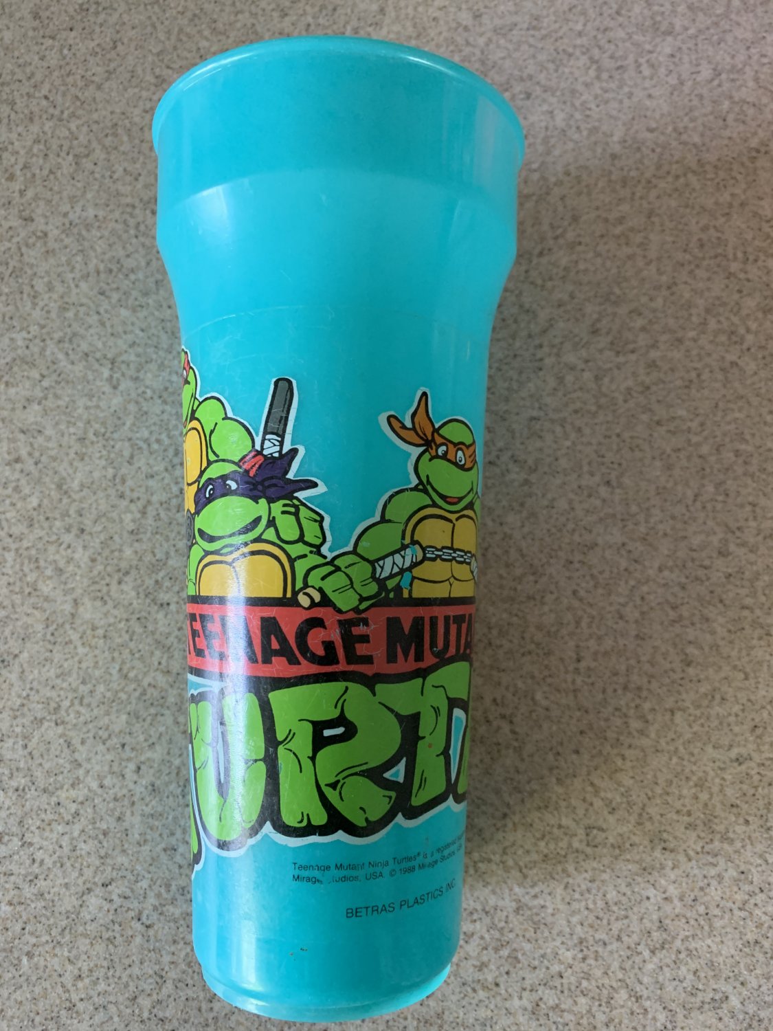 Teenage Mutant Ninja Turtles Vintage Large Cup (1988) Betras Plastics, TMNT