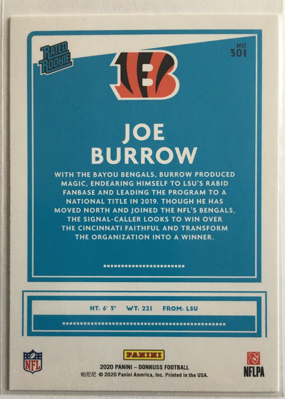 2020 Donruss 301 Joe Burrow Rated Rookie Card Sp 