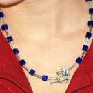 Cobalt cube and silver necklace