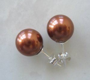 10mm Brown South Sea Shell Pearl Earrings FREE SHIPPING