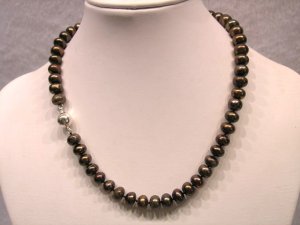 Brown Cultured Pearl Necklace 14k Yellow Gold Clasp FREE SHIPPING