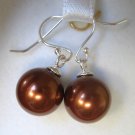 10mm Brown South Sea Shell Pearl Dangle Earrings