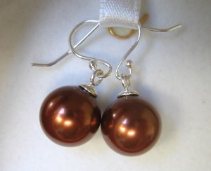 10mm Brown South Sea Shell Pearl Dangle Earrings