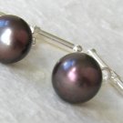 10mm Black Cultured Pearl Cuff Links - Sterling Silver