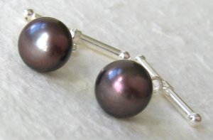 10mm Black Cultured Pearl Cuff Links - Sterling Silver