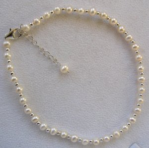 Cultured Pearl & Sterling Silver 10"-12" Ankle Bracelet