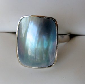 NEW   Blue Mabe Pearl Sterling Silver Ring