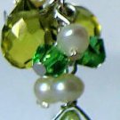 Cultured Pearl and Green Crystal Dangle Earrings 2.75" Cultured Pearl and Green Crystal Dangle Earrings 2.75"