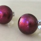 7.5-8M Wine Red Cultured Pearl Sterling Silver Earrings