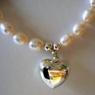 White Cultured Pearl Necklace with Silver Heart Pendant White Cultured Pearl Necklace with Silver Heart Pendant