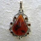 Faux Amber & Crystal Silver Tone Pendant 3.25" Faux Amber & Crystal Silver Tone Pendant 3.25"