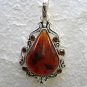 Faux Amber & Crystal Silver Tone Pendant 3.25"