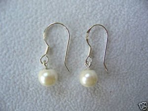 6mm White Cream Akoya Pearl Dangle Earrings