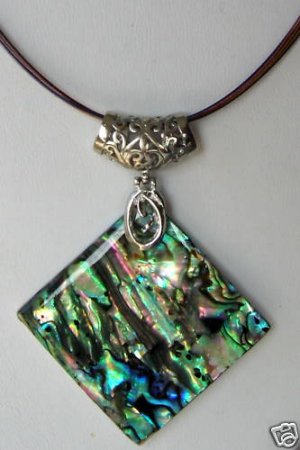 Paua Abalone Shell Pendant and Colored Wire Necklace