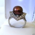 10-11M CULTURED BROWN PEARL & CZ ART DECO RING 10-11M CULTURED BROWN PEARL & CZ ART DECO RING