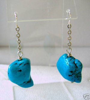 Genuine Turquoise Sterling Silver Dangle Earrings