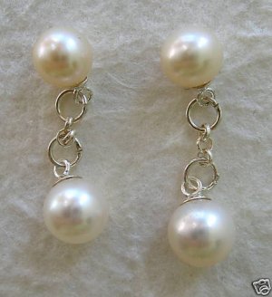 Round White Cultured Pearl Cuff Links - Sterling Silver