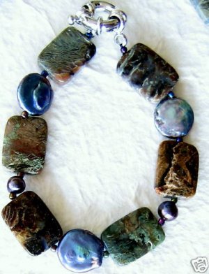 Agate Gemstone & Black Pearl Necklace Set