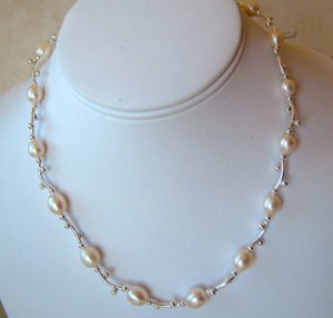 8-9mm White Pearl SS Necklace and Dangle Earrings Set