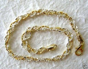 Italy Sterling Silver & 14k Gold Ankle Bracelet 9"