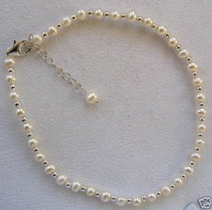 Cultured Pearl & Sterling Silver 8"-10" Ankle Bracelet