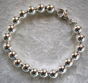 8mm Sterling Silver Bead Bracelet