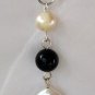 White Pearl and Black Agate Leather & Sterling Necklace