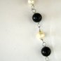 White Pearl and Black Agate Leather & Sterling Necklace