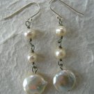 Sterling Silver 925 White Coin Pearl Dangle Earrings