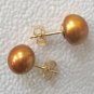 9M CULTURED GOLDEN Brown PEARL 14KY GOLD FILLED EARRINGS