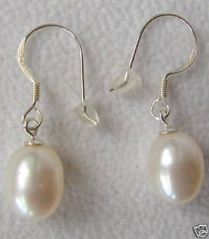 8-9mm White Freshwater Pearl Dangle Earrings