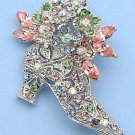 Silver Tone Crystal Flowered Ankle Boot Pin Brooch Silver Tone Crystal Flowered Ankle Boot Pin Brooch