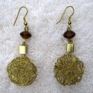 Amber Bead & Woven Antiqued Wire Dangle Earrings
