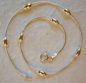Italy Sterling Silver Oval Bead Ankle Bracelet 10"